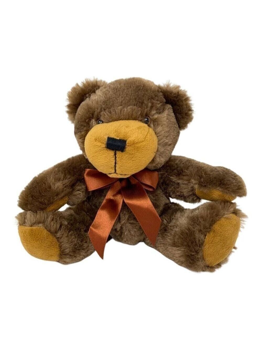 Napco Plush Teddy Bear 8in Soft Brown Plush Stuffed Animal Satin Ribbon Gift
